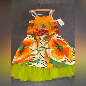 Floral Kids Casual Dress with Orange and Green Accents